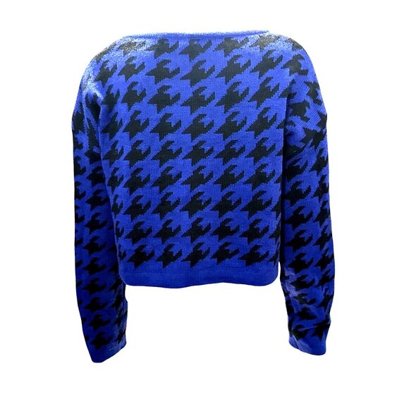 36 Point 5 Small Blue Black Houndstooth Crop Sweater Bold Knit Streetwear - Picture 6 of 11